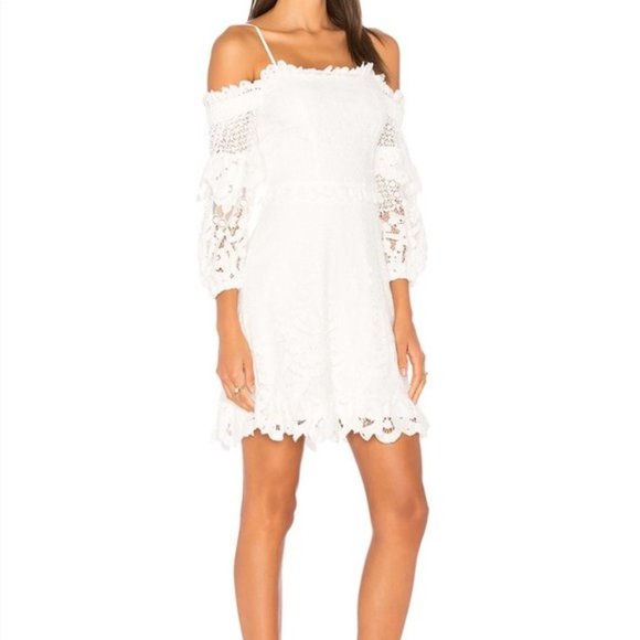 Parker Irma Lace Off the Shoulder Dress in White Size 8 - Picture 2 of 12